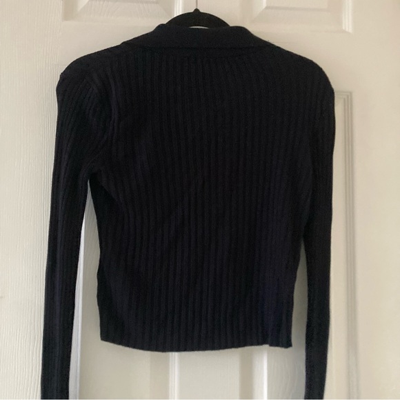 Zara Long Sleeved Collared Ribbed Polo Shirt, size S, Black - Picture 4 of 7